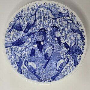 Gustavberg Jultallrik 1972 Bird Plate Benporslin B555 Blue White Artwork Sven J
